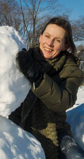 Barbara Reid making a snowman.